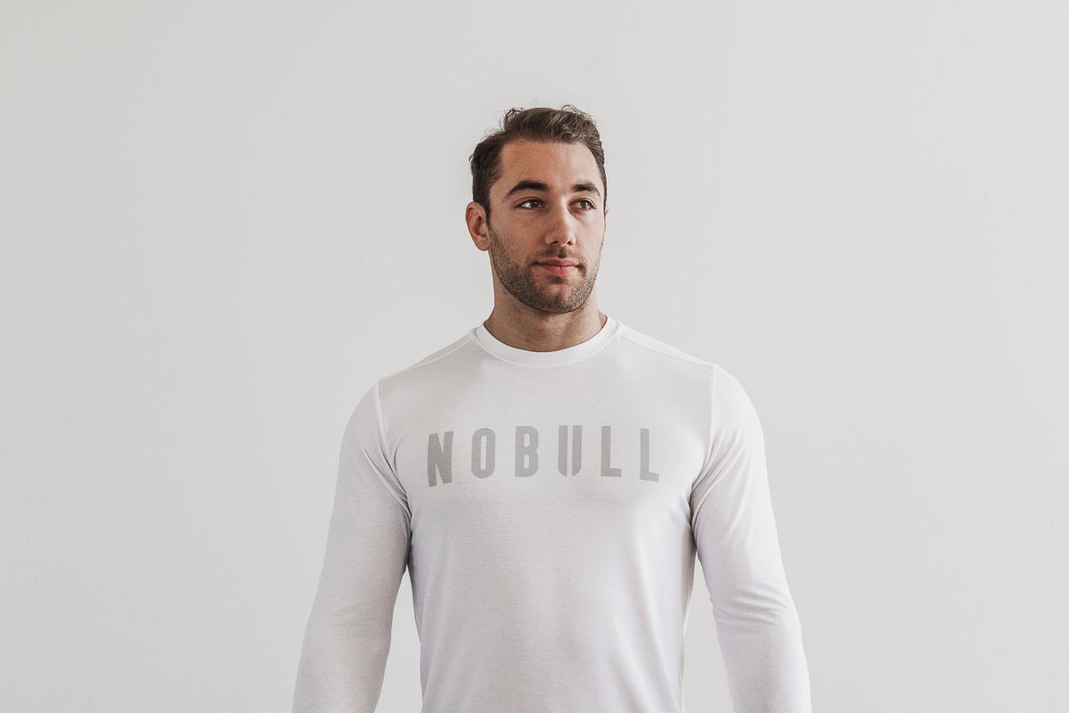 Nobull Men's Long Sleeves White | Australia (WG9760)